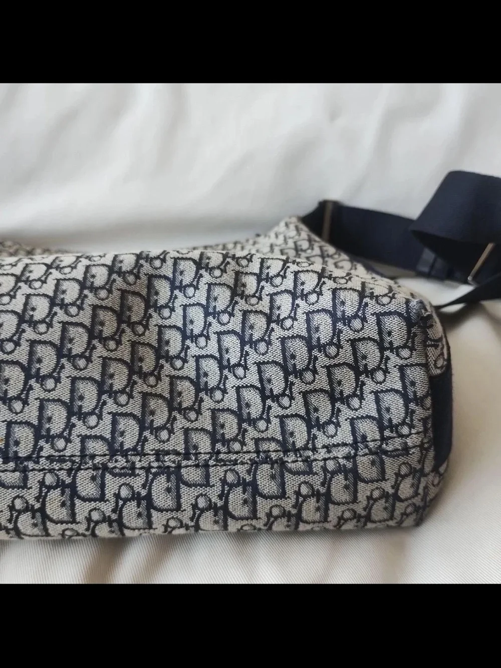 Dior Gray and Navy Oblique Logo Crossbody Messenger Bag